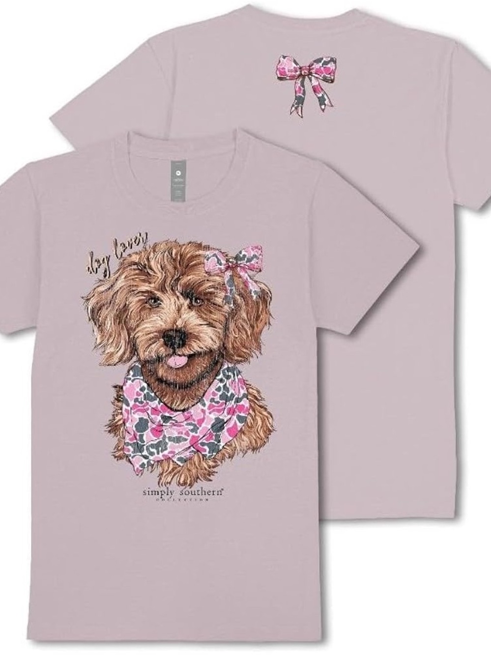 Simply Southern Youth Dog Lover Graphic Tee NWT | Puppy w/ Bow | Taupe